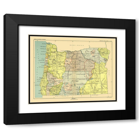 Oregon - Hoen 1896 Black Modern Wood Framed Art Print with Double Matting by Hoen