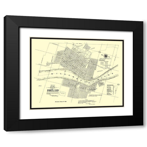 Portland Oregon Landowner - Burrage 1866 Black Modern Wood Framed Art Print with Double Matting by Burrage
