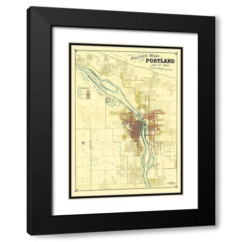 Portland Oregon Paving - Schmidt 1894 Black Modern Wood Framed Art Print with Double Matting by Schmidt