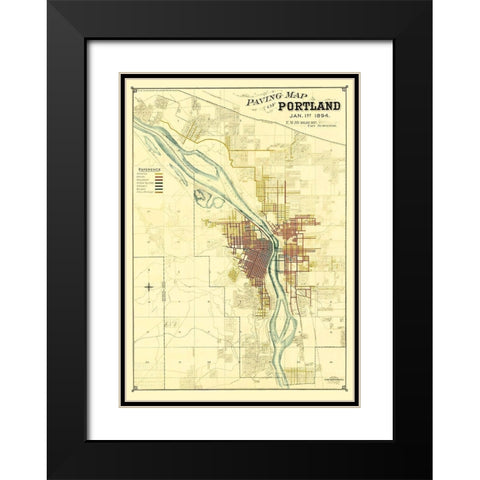 Portland Oregon Paving - Schmidt 1894 Black Modern Wood Framed Art Print with Double Matting by Schmidt