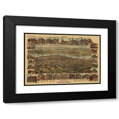 Portland Oregon - Elliot 1890 Black Modern Wood Framed Art Print with Double Matting by Elliot