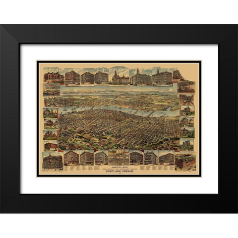 Portland Oregon - Elliot 1890 Black Modern Wood Framed Art Print with Double Matting by Elliot