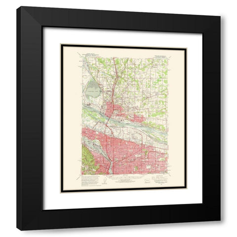 Portland Oregon Washington Quad - USGS 1963 Black Modern Wood Framed Art Print with Double Matting by USGS