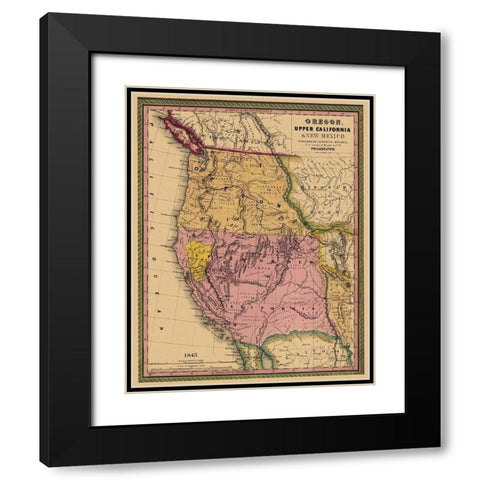 Oregon, Upper California - 1845 Black Modern Wood Framed Art Print with Double Matting by Mitchell