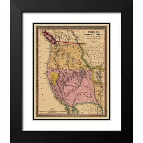 Oregon, Upper California - 1845 Black Modern Wood Framed Art Print with Double Matting by Mitchell