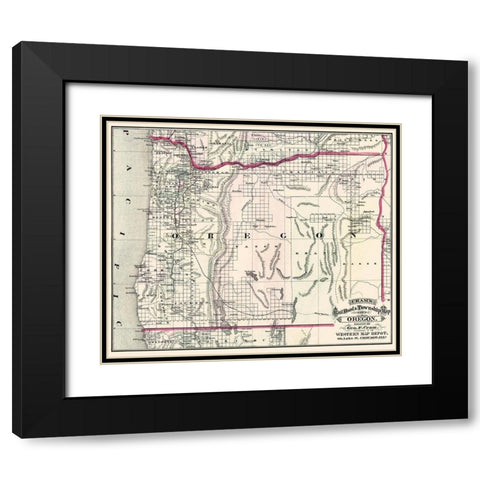 Oregon - Cram 1875 Black Modern Wood Framed Art Print with Double Matting by Cram