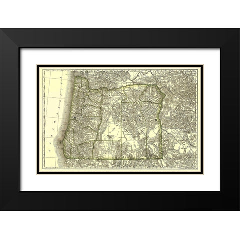 Oregon - Rand McNally 1876 Black Modern Wood Framed Art Print with Double Matting by Rand McNally