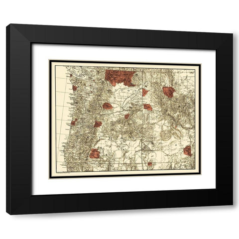 Oregon, Washington with Indian Reservations - 1881 Black Modern Wood Framed Art Print with Double Matting by Unknown