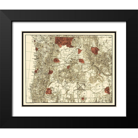 Oregon, Washington with Indian Reservations - 1881 Black Modern Wood Framed Art Print with Double Matting by Unknown