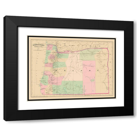 Oregon - Asher and Adams 1874 Black Modern Wood Framed Art Print with Double Matting by Asher