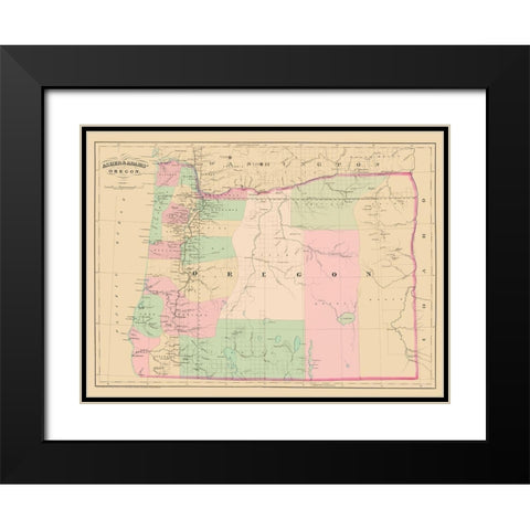 Oregon - Asher and Adams 1874 Black Modern Wood Framed Art Print with Double Matting by Asher
