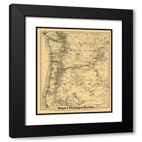 Oregon, Washington - Colton 1880 Black Modern Wood Framed Art Print with Double Matting by Colton