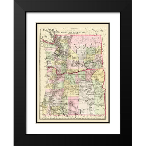 Oregon, Washington - Bradley 1887 Black Modern Wood Framed Art Print with Double Matting by Bradley