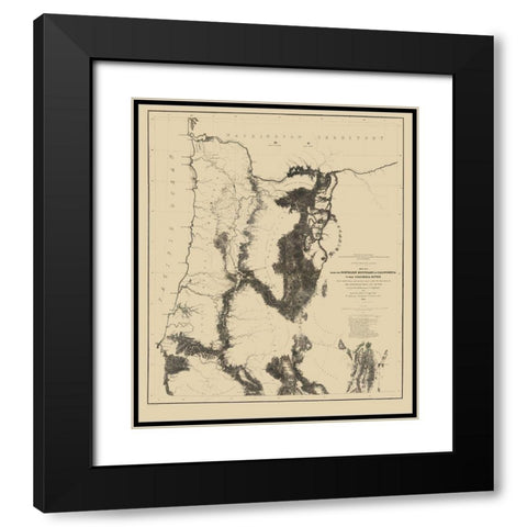 Proposed Railroad Routes, Oregon - War Dept 1855 Black Modern Wood Framed Art Print with Double Matting by War Dept
