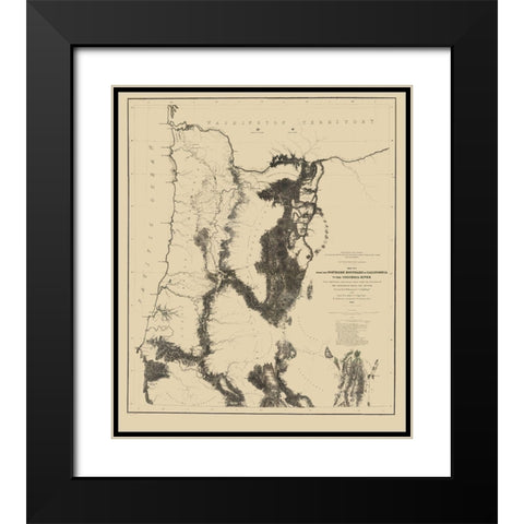 Proposed Railroad Routes, Oregon - War Dept 1855 Black Modern Wood Framed Art Print with Double Matting by War Dept