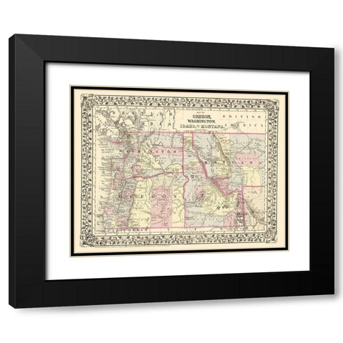 Oregon, Washington, Idaho, Montana - Campbell 1879 Black Modern Wood Framed Art Print with Double Matting by Campbell