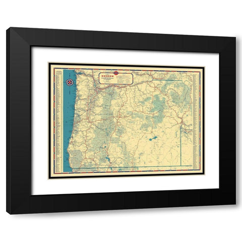 Oregon - Gousha 1935 Black Modern Wood Framed Art Print with Double Matting by Gousha