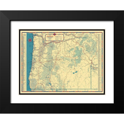 Oregon - Gousha 1935 Black Modern Wood Framed Art Print with Double Matting by Gousha