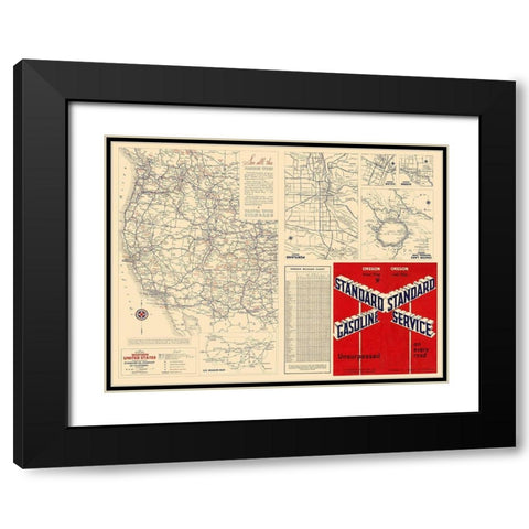 Western United States - Gousha 1935 Black Modern Wood Framed Art Print with Double Matting by Gousha