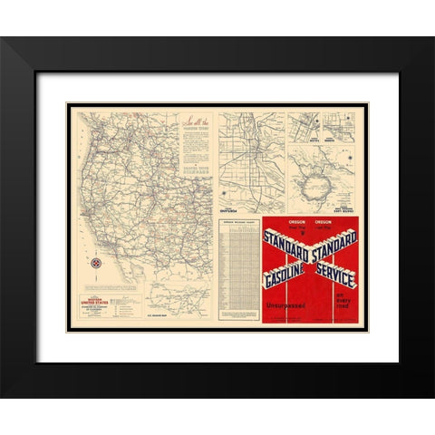 Western United States - Gousha 1935 Black Modern Wood Framed Art Print with Double Matting by Gousha