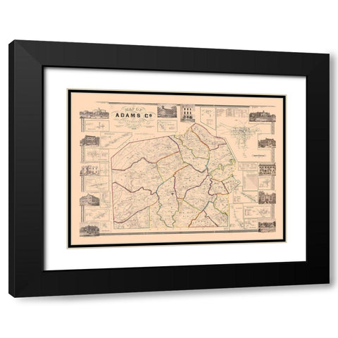 Adams County Pennsylvania - Hopkins 1858 Black Modern Wood Framed Art Print with Double Matting by Hopkins
