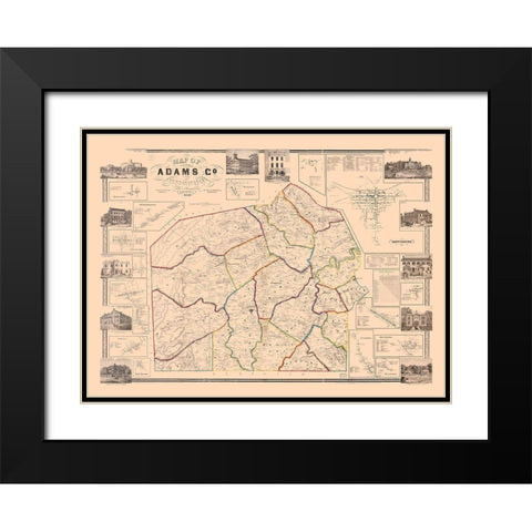 Adams County Pennsylvania - Hopkins 1858 Black Modern Wood Framed Art Print with Double Matting by Hopkins