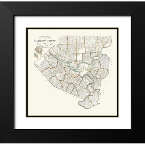 Alleghany County Pennsylvania - Trainey 1898 Black Modern Wood Framed Art Print with Double Matting by Trainey