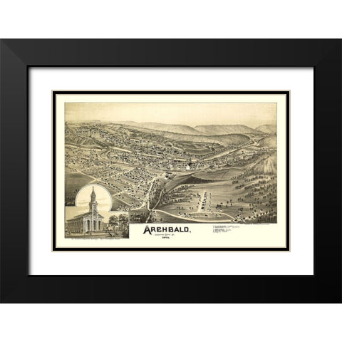 Archbald Pennsylvania - Moyer 1892 Black Modern Wood Framed Art Print with Double Matting by Moyer