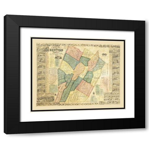 Bedford County Pennsylvania - Walker 1861 Black Modern Wood Framed Art Print with Double Matting by Walker