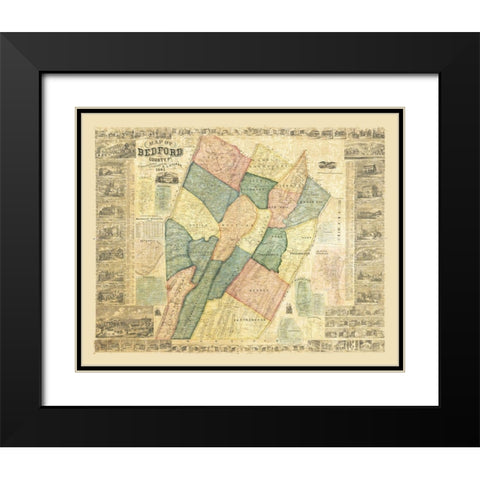 Bedford County Pennsylvania - Walker 1861 Black Modern Wood Framed Art Print with Double Matting by Walker