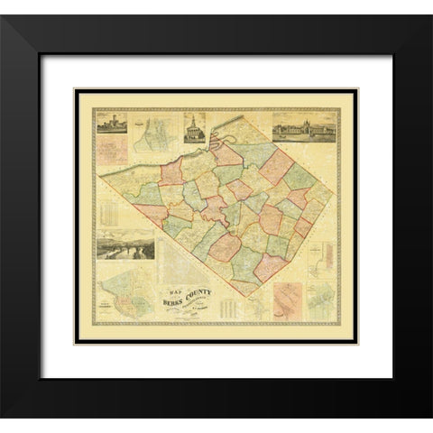 Berks County Pennsylvania - Bridgens 1860 Black Modern Wood Framed Art Print with Double Matting by Bridgens