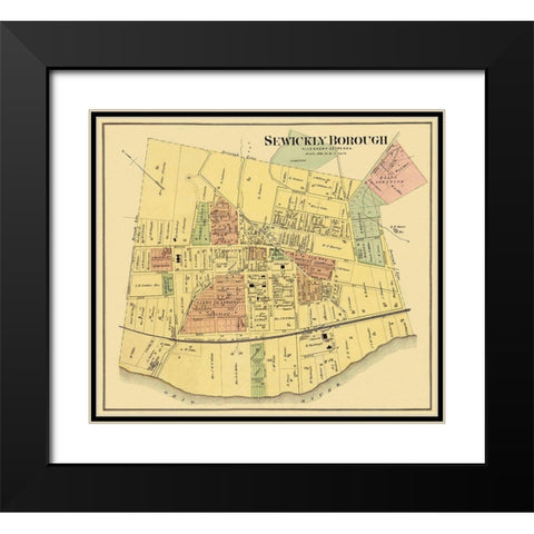 Sewickly Pennsylvania Landowner - Titus 1877 Black Modern Wood Framed Art Print with Double Matting by Titus
