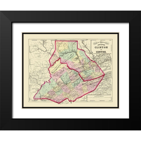 Clinton Centre Pennsylvania - Walling 1872 Black Modern Wood Framed Art Print with Double Matting by Walling
