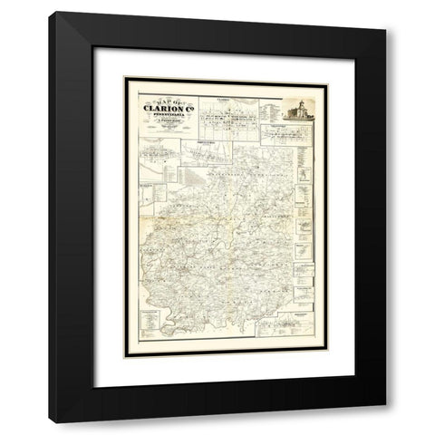 Clarion County Pennsylvania - Pomeroy 1865 Black Modern Wood Framed Art Print with Double Matting by Pomeroy