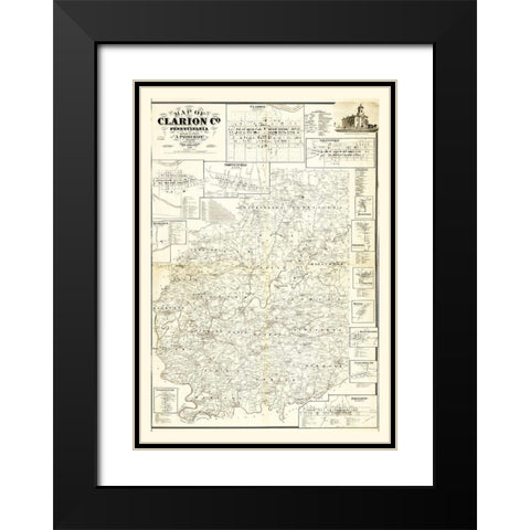 Clarion County Pennsylvania - Pomeroy 1865 Black Modern Wood Framed Art Print with Double Matting by Pomeroy