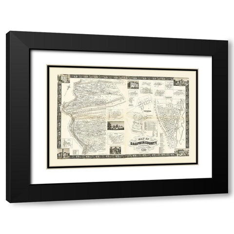 Dauphin County Pennsylvania - Barker 1858 Black Modern Wood Framed Art Print with Double Matting by Barker