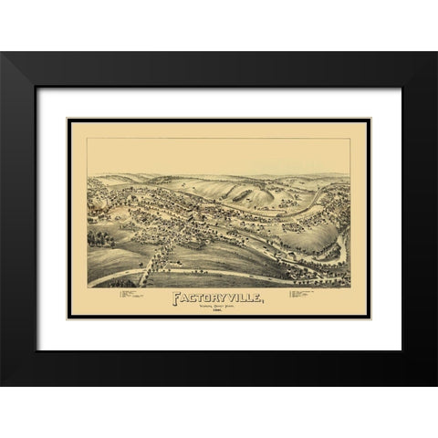 Factoryville Pennsylvania - Fowler 1891 Black Modern Wood Framed Art Print with Double Matting by Fowler