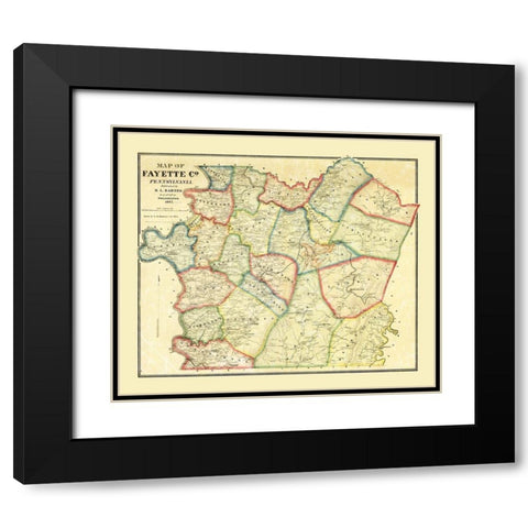 Fayette County Pennsylvania - Barnes 1865 Black Modern Wood Framed Art Print with Double Matting by Barnes