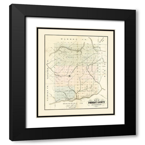 Forest County Pennsylvania - Barnes 1858 Black Modern Wood Framed Art Print with Double Matting by Barnes
