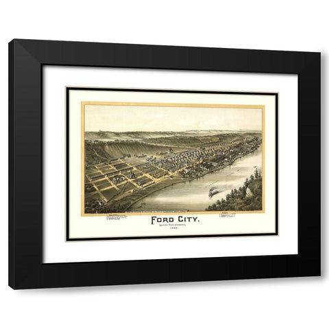 Ford City Pennsylvania - Fowler 1896 Black Modern Wood Framed Art Print with Double Matting by Fowler
