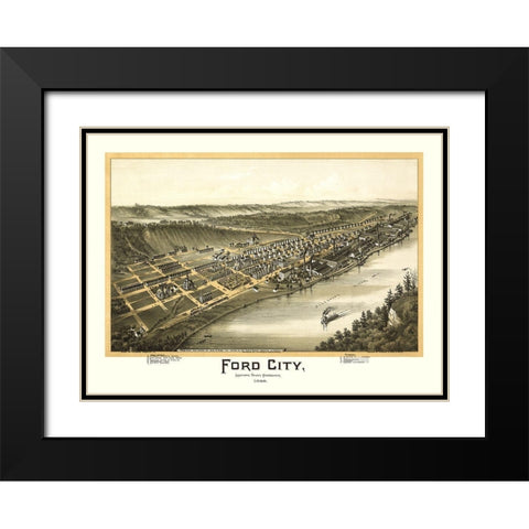 Ford City Pennsylvania - Fowler 1896 Black Modern Wood Framed Art Print with Double Matting by Fowler
