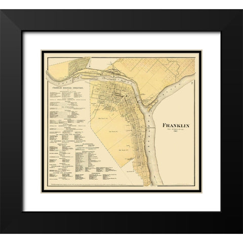 Franklin Pennsylvania - Mayer 1865 Black Modern Wood Framed Art Print with Double Matting by Mayer
