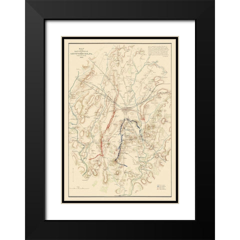 Gettysburg Battlefield Pennsylvania - Warren 1863 Black Modern Wood Framed Art Print with Double Matting by Warren