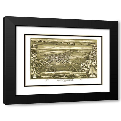 Gettysburg Pennsylvania - Downs 1888 Black Modern Wood Framed Art Print with Double Matting by Downs