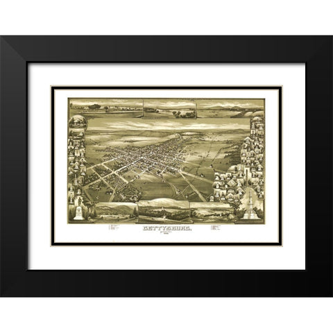 Gettysburg Pennsylvania - Downs 1888 Black Modern Wood Framed Art Print with Double Matting by Downs