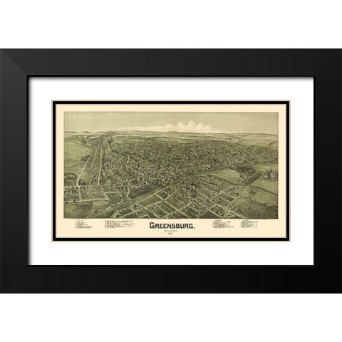 Greensburg Pennsylvania - Fowler 1901 Black Modern Wood Framed Art Print with Double Matting by Fowler
