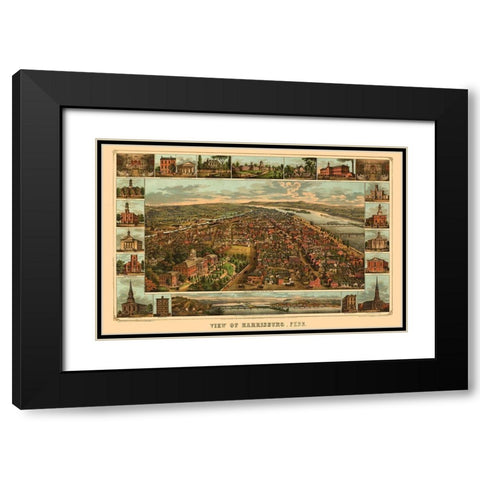 Harrisburg Pennsylvania - Williams 1855 Black Modern Wood Framed Art Print with Double Matting by Williams
