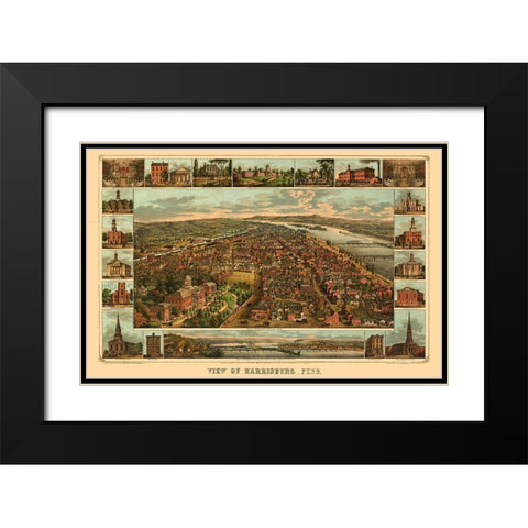 Harrisburg Pennsylvania - Williams 1855 Black Modern Wood Framed Art Print with Double Matting by Williams