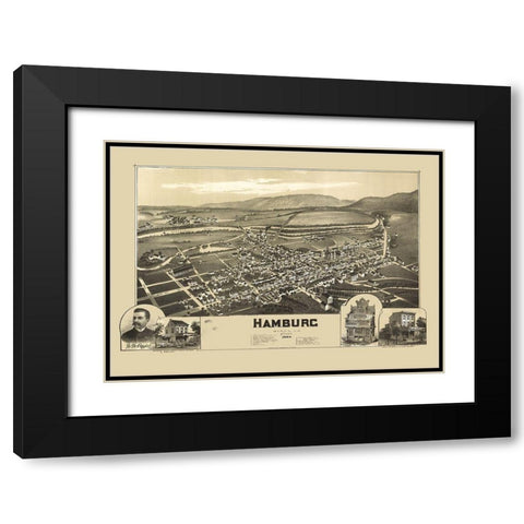 Hamburg Pennsylvania - Fowler 1889 Black Modern Wood Framed Art Print with Double Matting by Fowler