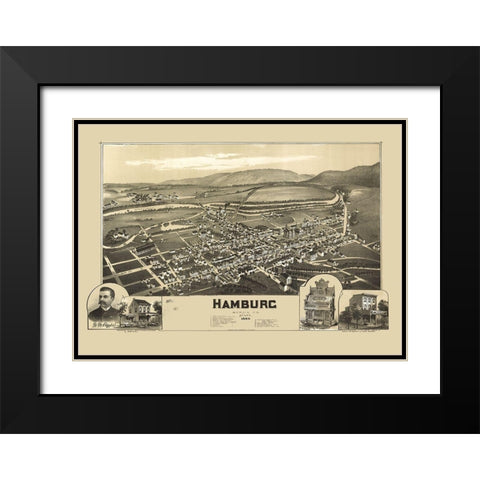 Hamburg Pennsylvania - Fowler 1889 Black Modern Wood Framed Art Print with Double Matting by Fowler